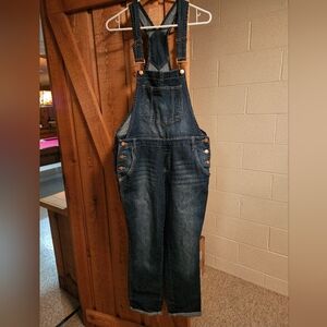 Lei Blue Denim Overalls. Size Large. Dark Wash. Like New